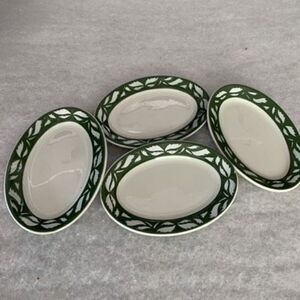 4 Jackson China Green Leaf Pattern Restaurant Ware Small Oval Side Dish Platters